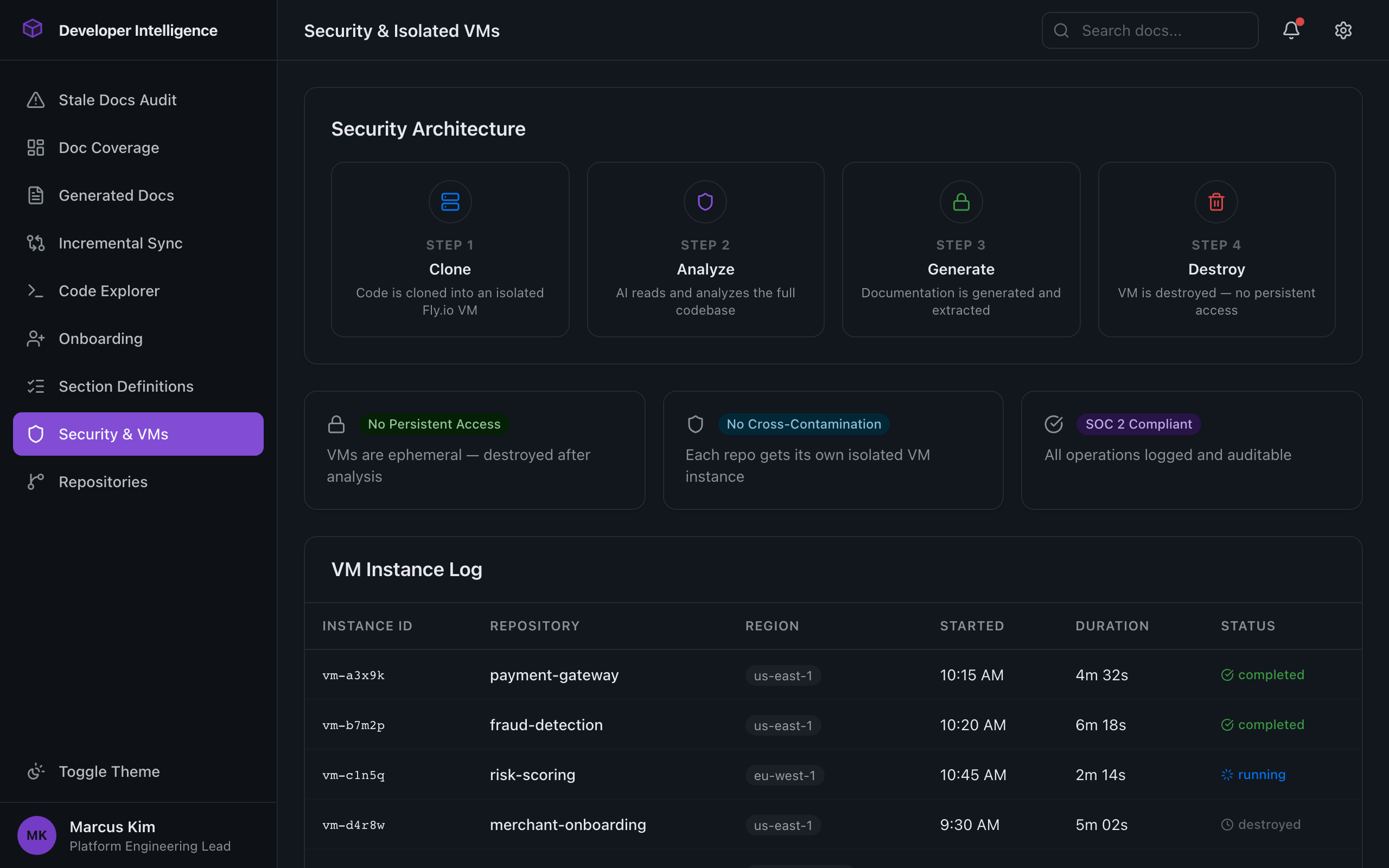 Security architecture with isolated VMs