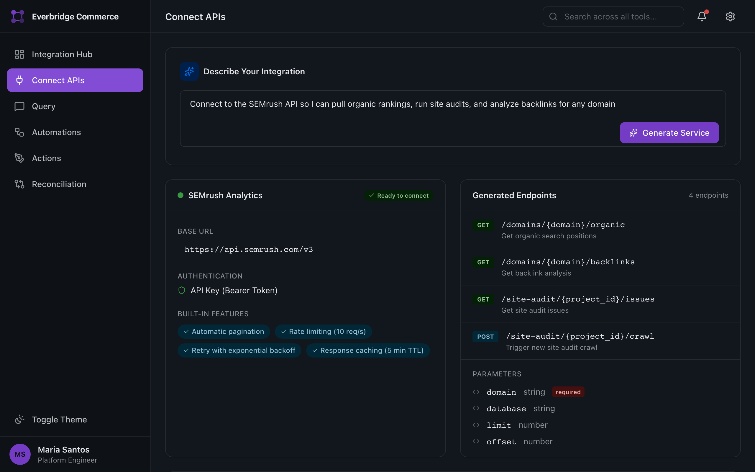 API connection wizard