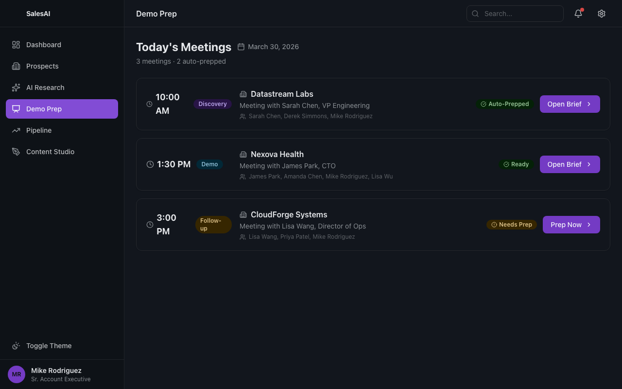 One-click demo prep view with saved configuration per account