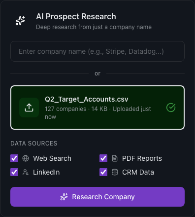 CSV upload dropzone and data source toggles